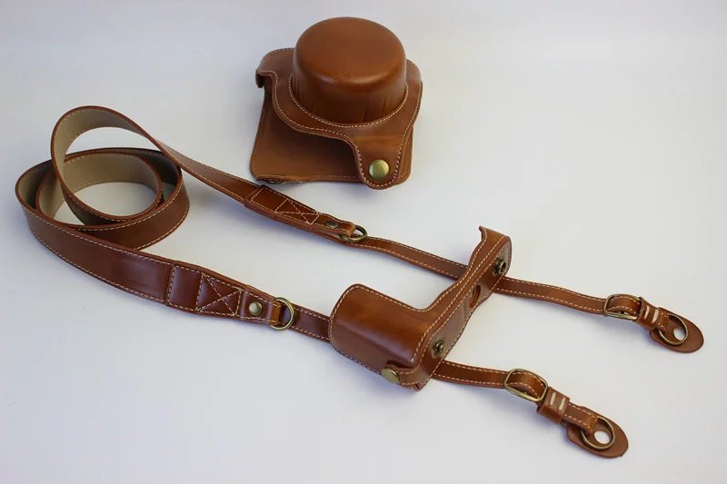 Protective PU Leather Camera Case Bag with Shoulder Strap for Nikon J5 (10-30mm) - Brown