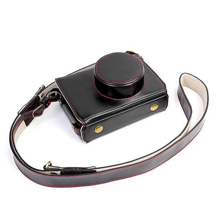 Protective Leather Camera Case Bag with Shoulder Strap for Fujifilm X100/X100S/X100M/X100T - Black