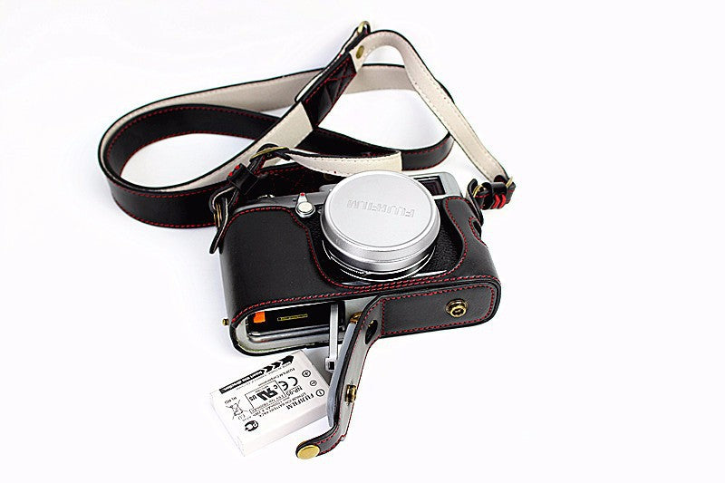 Protective Leather Camera Case Bag with Shoulder Strap for Fujifilm X100/X100S/X100M/X100T - Black