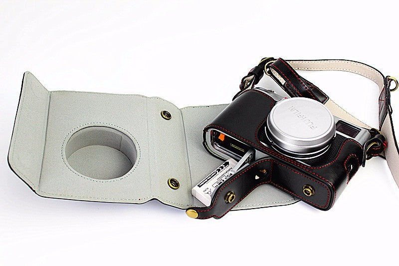 Protective Leather Camera Case Bag with Shoulder Strap for Fujifilm X100/X100S/X100M/X100T - Black