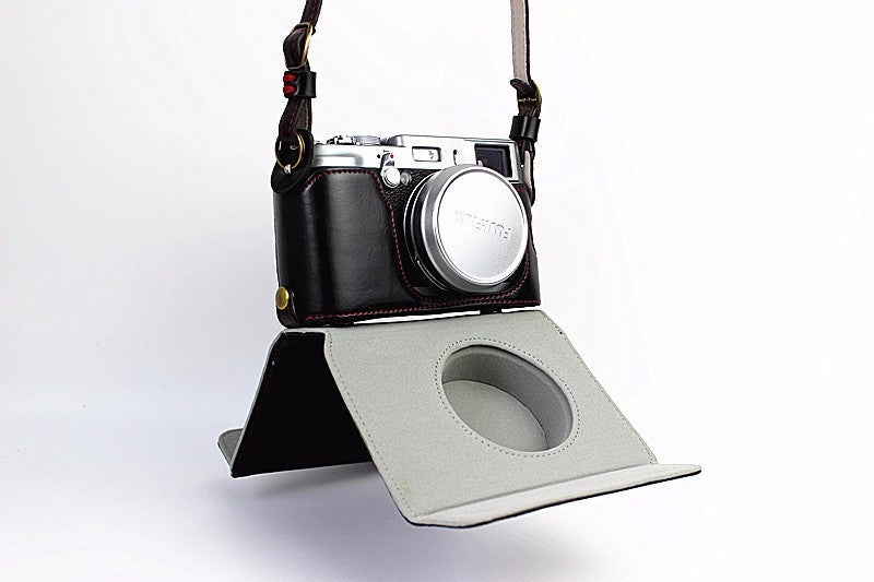 Protective Leather Camera Case Bag with Shoulder Strap for Fujifilm X100/X100S/X100M/X100T - Black