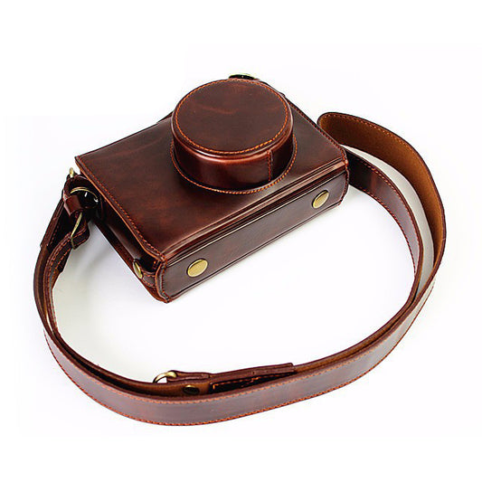 Protective Leather Camera Cover Case with Shoulder Strap for Fujifilm X100/X100S/X100M/X100T - Coffee