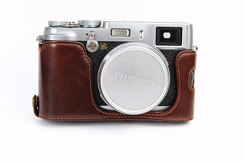 Protective Leather Camera Cover Case with Shoulder Strap for Fujifilm X100/X100S/X100M/X100T - Coffee