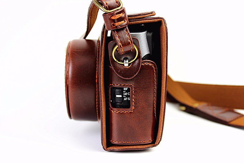 Protective Leather Camera Cover Case with Shoulder Strap for Fujifilm X100/X100S/X100M/X100T - Coffee