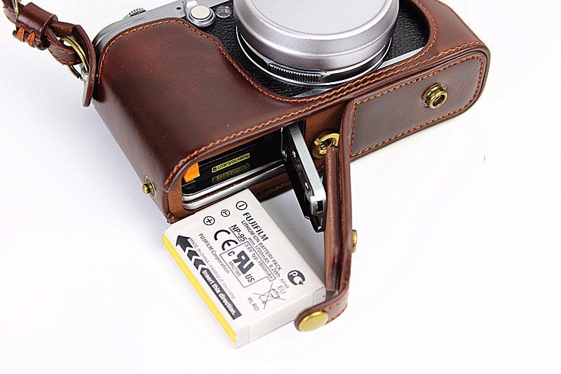 Protective Leather Camera Cover Case with Shoulder Strap for Fujifilm X100/X100S/X100M/X100T - Coffee