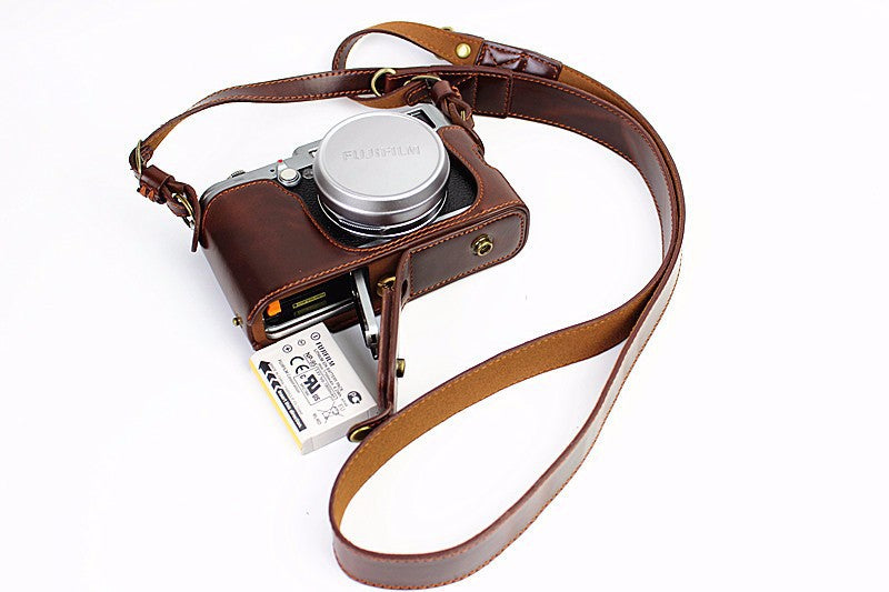 Protective Leather Camera Cover Case with Shoulder Strap for Fujifilm X100/X100S/X100M/X100T - Coffee