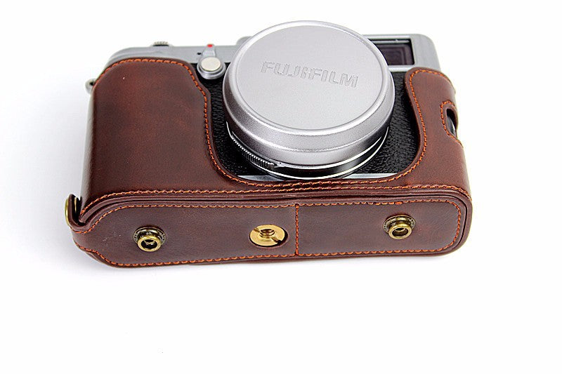 Protective Leather Camera Cover Case with Shoulder Strap for Fujifilm X100/X100S/X100M/X100T - Coffee