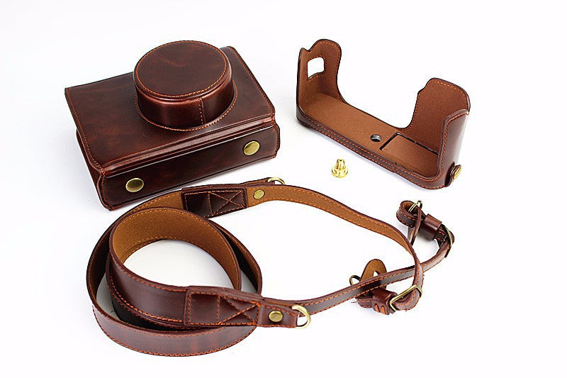 Protective Leather Camera Cover Case with Shoulder Strap for Fujifilm X100/X100S/X100M/X100T - Coffee