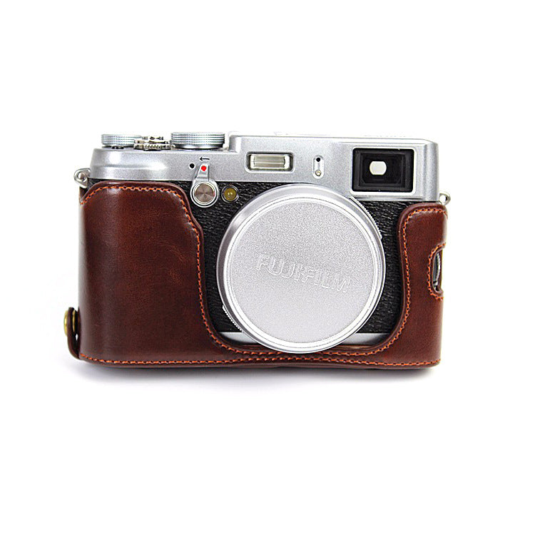 Protective Leather Camera Cover Case with Shoulder Strap for Fujifilm X100/X100S/X100M/X100T - Coffee