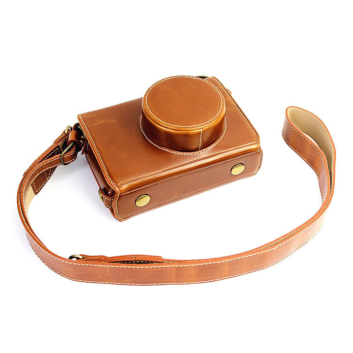 Leather Camera Protective Case Bag with Shoulder Strap for Fujifilm X100/X100S/X100M/X100T - Brown
