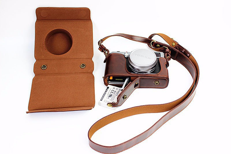 Leather Camera Protective Case Bag with Shoulder Strap for Fujifilm X100/X100S/X100M/X100T - Brown