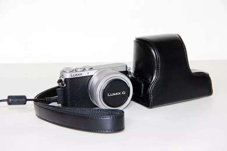 Protective Leather Camera Case Bag with Shoulder Strap for Panasonic Lumix DMC-GM1/GM2 with 12-32mm Lens - Black