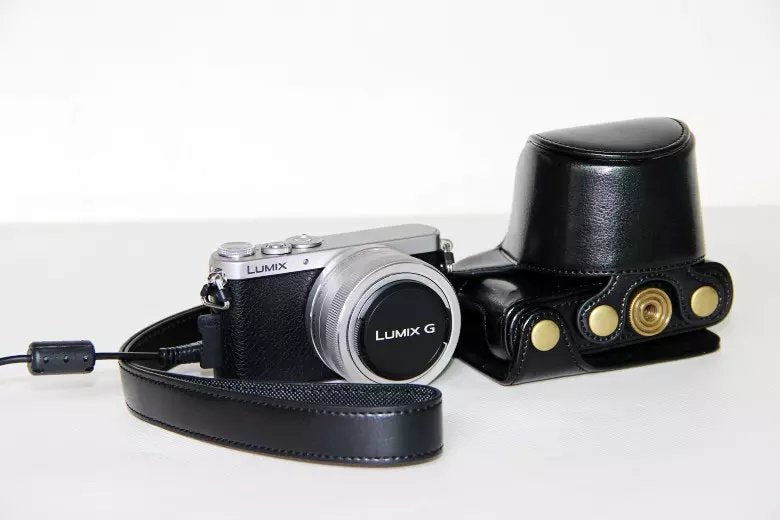 Protective Leather Camera Case Bag with Shoulder Strap for Panasonic Lumix DMC-GM1/GM2 with 12-32mm Lens - Black