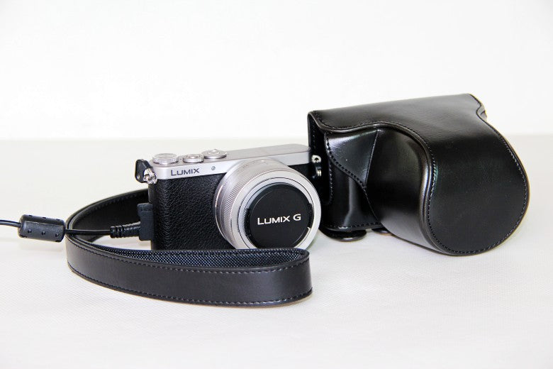 Protective Leather Camera Case Bag with Shoulder Strap for Panasonic Lumix DMC-GM1/GM2 with 12-32mm Lens - Black