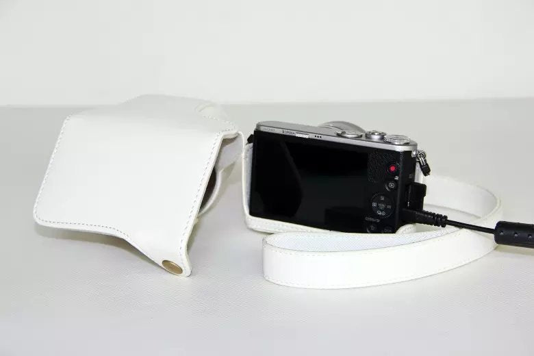 Protective Leather Camera Cover with Shoulder Strap for Panasonic Lumix DMC-GM1/GM2 with 12-32mm Lens - White