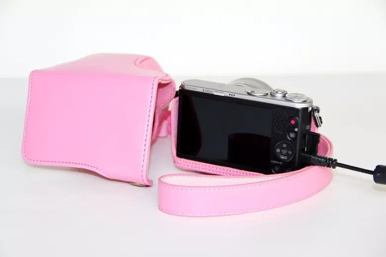 Leather Protective Camera Case with Shoulder Strap for Panasonic Lumix DMC-GM1/GM2 with 12-32mm Lens - Pink