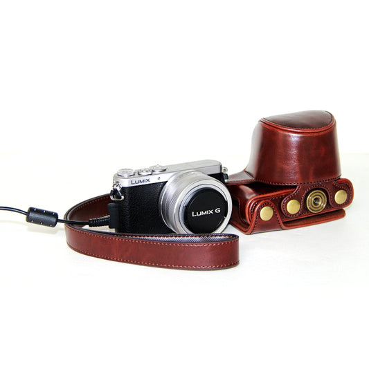 Leather Protective Camera Cover with Shoulder Strap for Panasonic Lumix DMC-GM1/GM2 with 12-32mm Lens - Coffee
