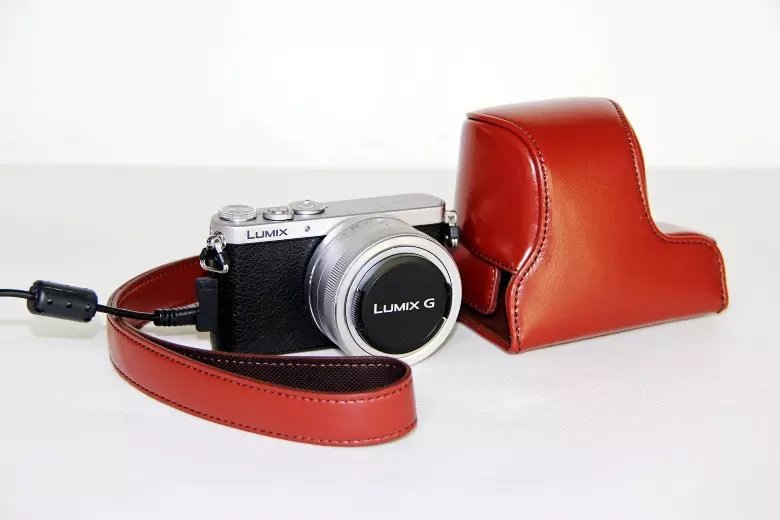 Protective Leather Camera Case Holder with Shoulder Strap for Panasonic Lumix DMC-GM1/GM2 with 12-32mm Lens - Brown