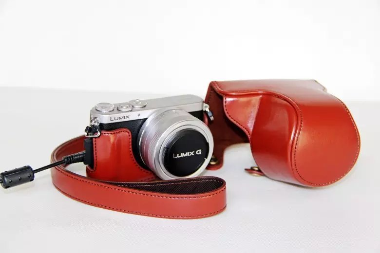 Protective Leather Camera Case Holder with Shoulder Strap for Panasonic Lumix DMC-GM1/GM2 with 12-32mm Lens - Brown
