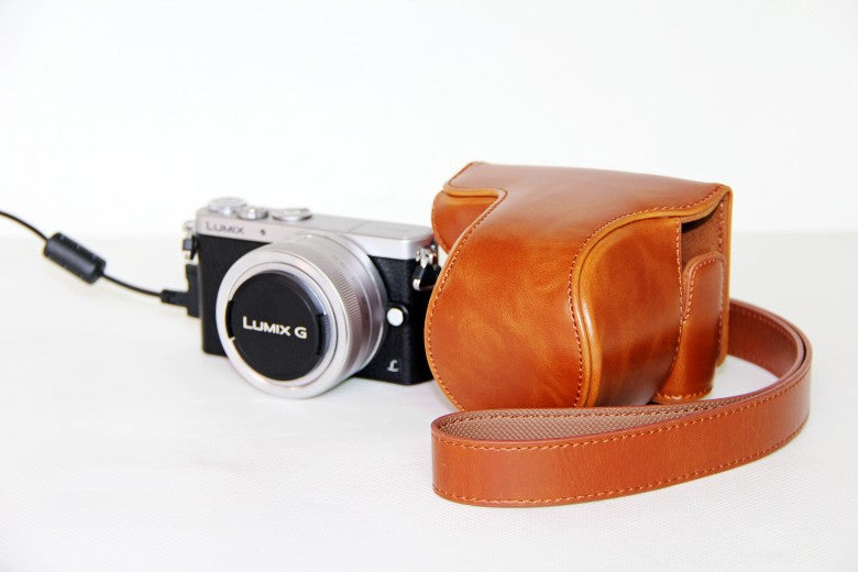 Protective Leather Camera Case Holder with Shoulder Strap for Panasonic Lumix DMC-GM1/GM2 with 12-32mm Lens - Brown