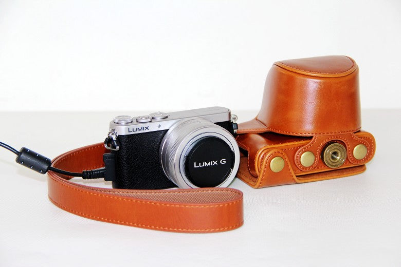 Protective Leather Camera Case Holder with Shoulder Strap for Panasonic Lumix DMC-GM1/GM2 with 12-32mm Lens - Brown
