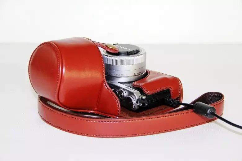 Protective Leather Camera Case Holder with Shoulder Strap for Panasonic Lumix DMC-GM1/GM2 with 12-32mm Lens - Brown