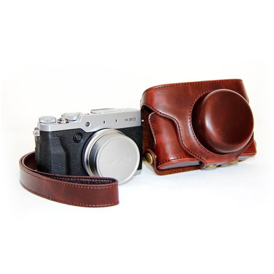 PU Leather Camera Bag Protective Cover with Shoulder Strap for Fujifilm X30 - Coffee