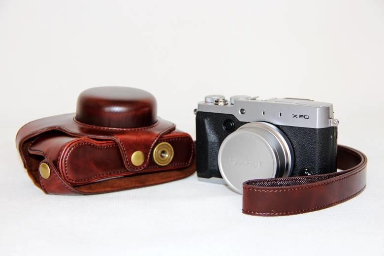 PU Leather Camera Bag Protective Cover with Shoulder Strap for Fujifilm X30 - Coffee
