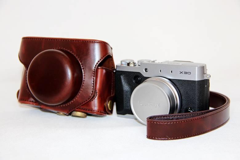 PU Leather Camera Bag Protective Cover with Shoulder Strap for Fujifilm X30 - Coffee