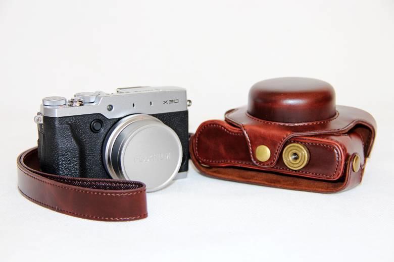 PU Leather Camera Bag Protective Cover with Shoulder Strap for Fujifilm X30 - Coffee