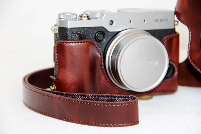 PU Leather Camera Bag Protective Cover with Shoulder Strap for Fujifilm X30 - Coffee