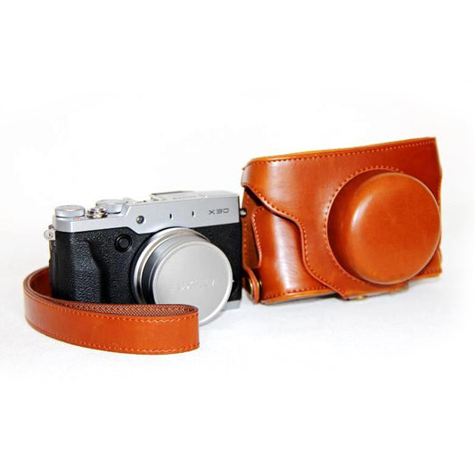 Uniqkart for Fujifilm X30 Protective PU Leather Camera Bag Cover with Shoulder Strap - Brown