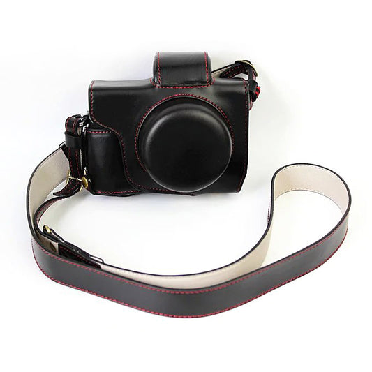 PU Leather Camera Protective Case + Strap for Olympus EM10/EM10II Digital Camera - Black
