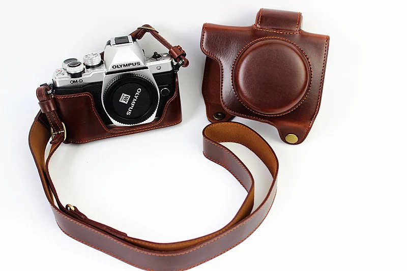 PU Leather Camera Protective Cover + Strap for Olympus EM10/EM10II Digital Camera - Coffee