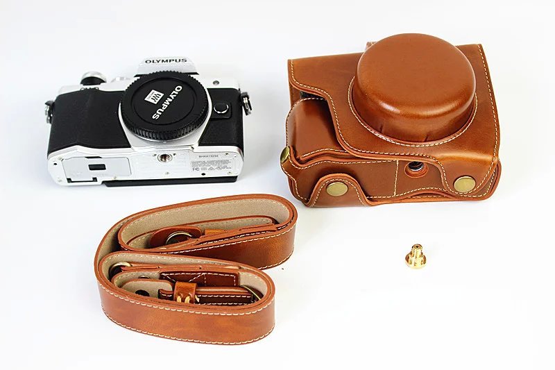 PU Leather Camera Protective Shell + Strap for Olympus EM10/EM10II Digital Camera - Brown