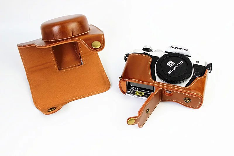 PU Leather Camera Protective Shell + Strap for Olympus EM10/EM10II Digital Camera - Brown