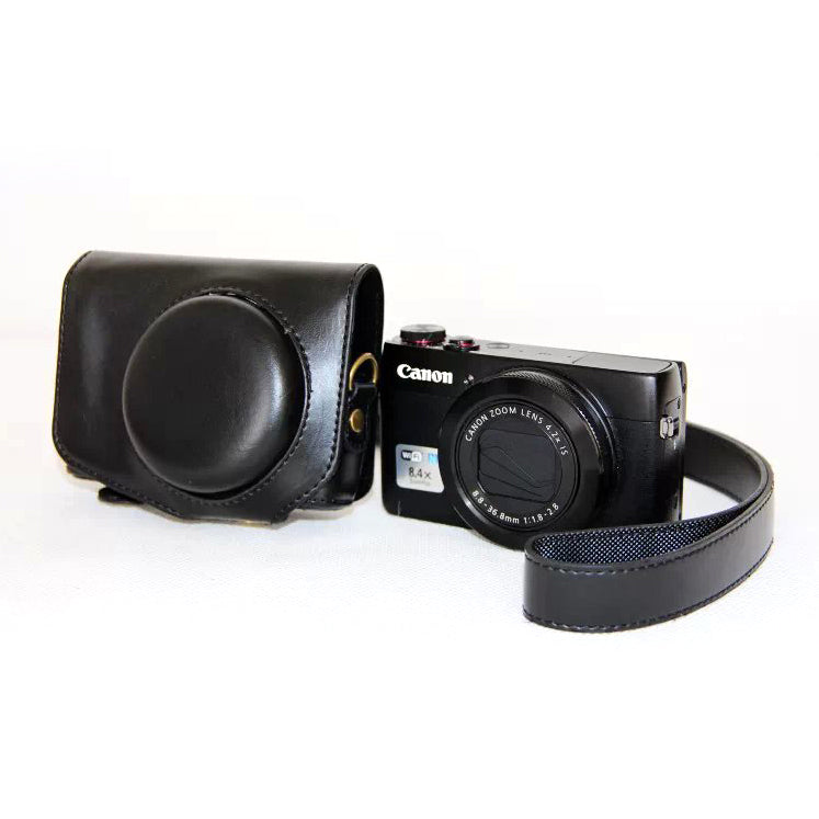 Protective Leather Camera Case with Shoulder Strap for Canon G7X - Black