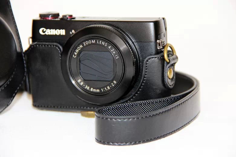 Protective Leather Camera Case with Shoulder Strap for Canon G7X - Black