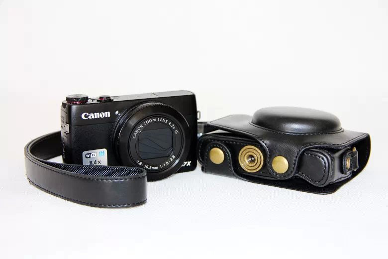 Protective Leather Camera Case with Shoulder Strap for Canon G7X - Black
