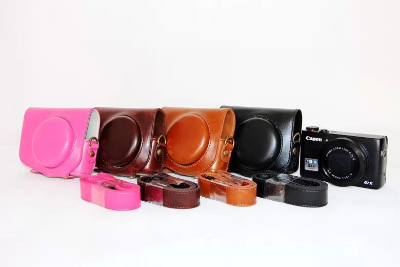 Protective Leather Camera Case with Shoulder Strap for Canon G7X - Black
