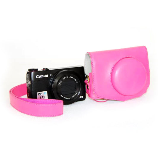 Protective Leather Camera Cover with Shoulder Strap for Canon G7X - Pink