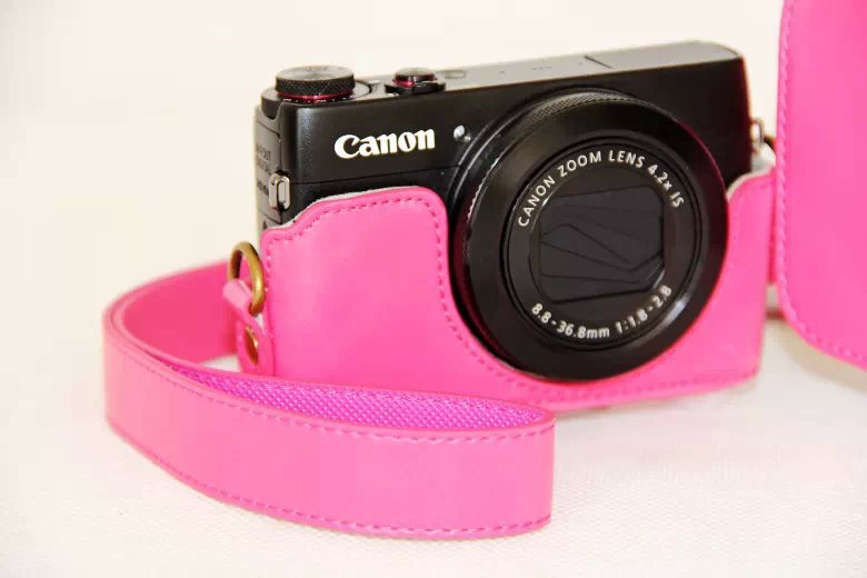 Protective Leather Camera Cover with Shoulder Strap for Canon G7X - Pink