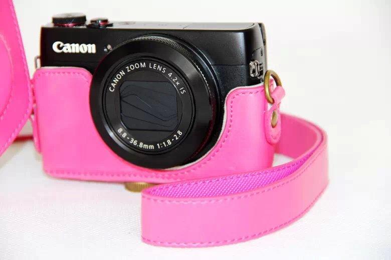 Protective Leather Camera Cover with Shoulder Strap for Canon G7X - Pink