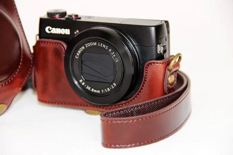 Protective PU Leather Camera Case with Shoulder Strap for Canon G7X - Coffee