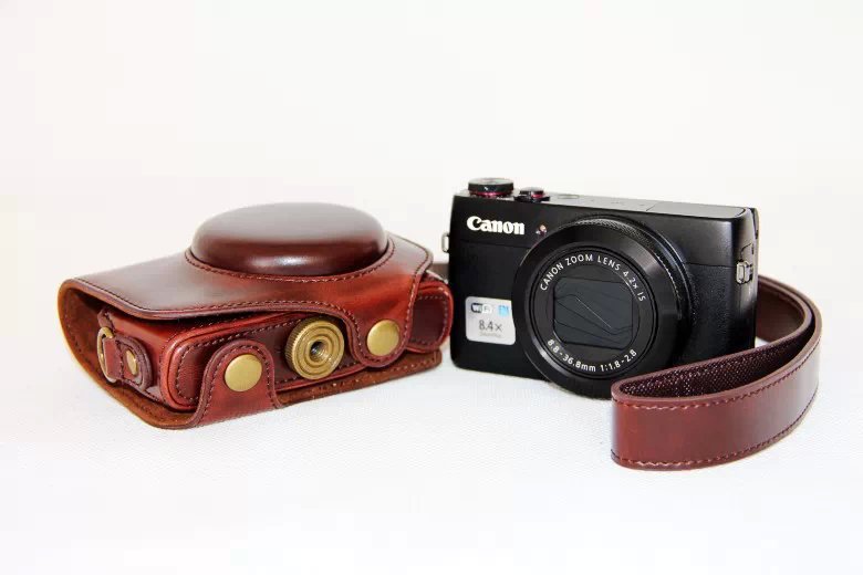 Protective PU Leather Camera Case with Shoulder Strap for Canon G7X - Coffee