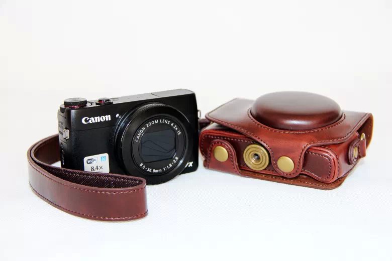 Protective PU Leather Camera Case with Shoulder Strap for Canon G7X - Coffee