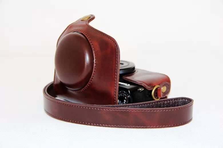 Protective PU Leather Camera Case with Shoulder Strap for Canon G7X - Coffee