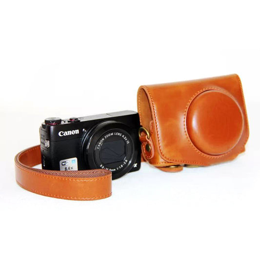 Protective Leather Camera Shell with Shoulder Strap for Canon G7X - Brown