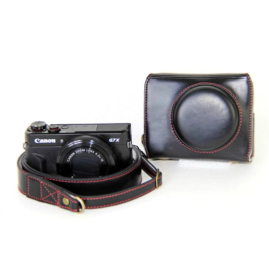 PU Leather Camera Protective Pouch + Strap for Canon PowerShot G7X MarkII Digital Camera - Black