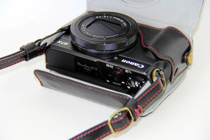 PU Leather Camera Protective Pouch + Strap for Canon PowerShot G7X MarkII Digital Camera - Black